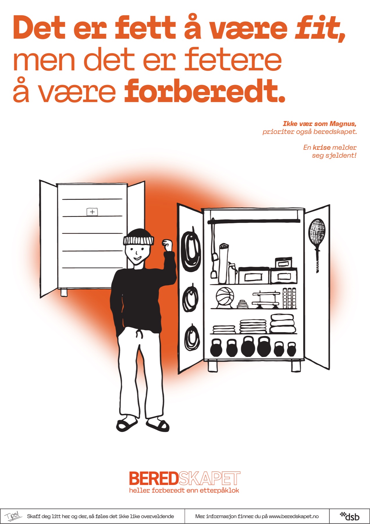 Plakat med Magnus: Det er fett å være fit, men fetere å være forberedt