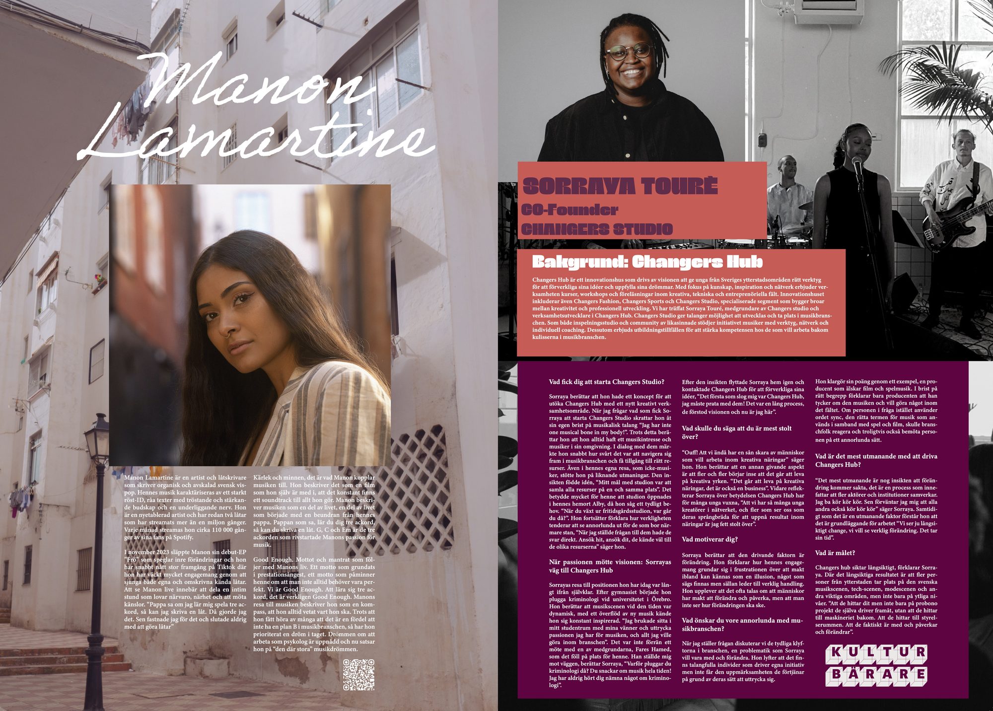 Spread featuring the artist Manon Lamartine and the founder Sorraya Touré from Changers Studio